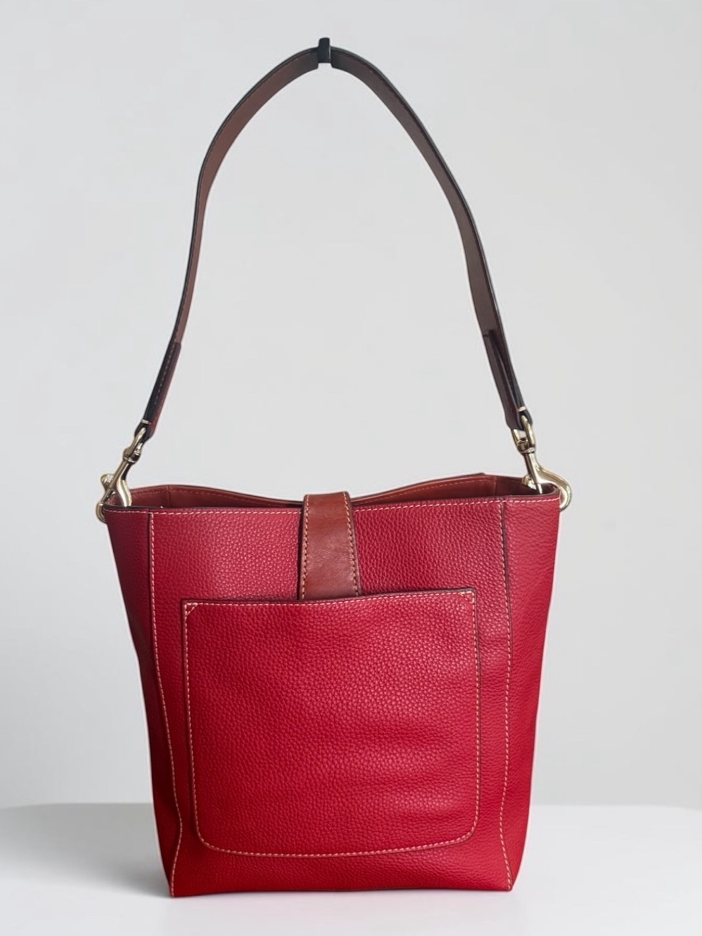 Dooney & Bourke Bridle Red Coral Leather Shoulder Bucket Bag! EUC!! - Picture 3 of 15